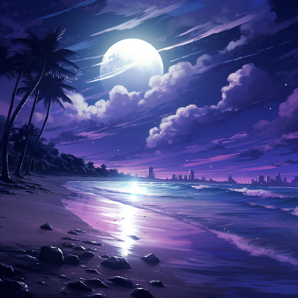 Anime Sand Beach at Night