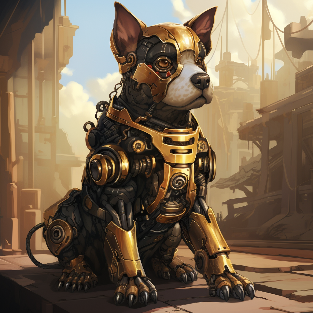 Anime Steampunk Robot Dog Illustration