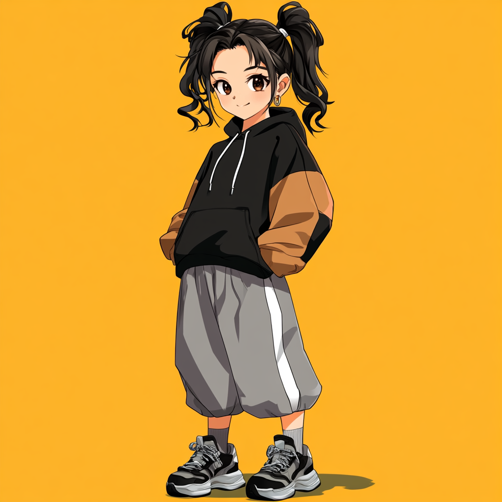 Asian girl in anime style sweatshirt