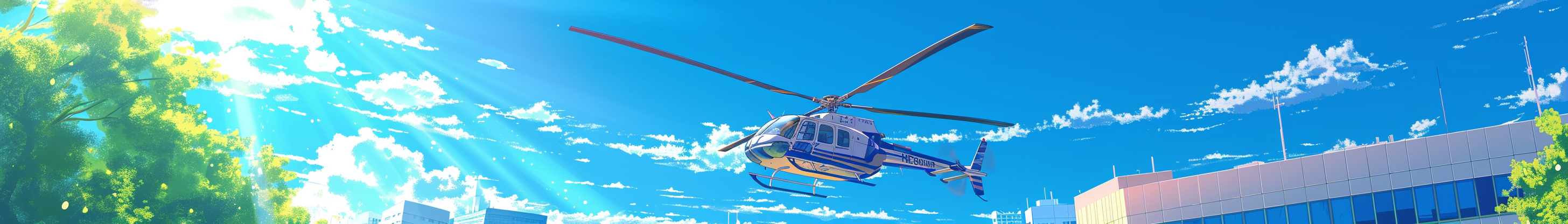 Anime style helicopter hospital illustration