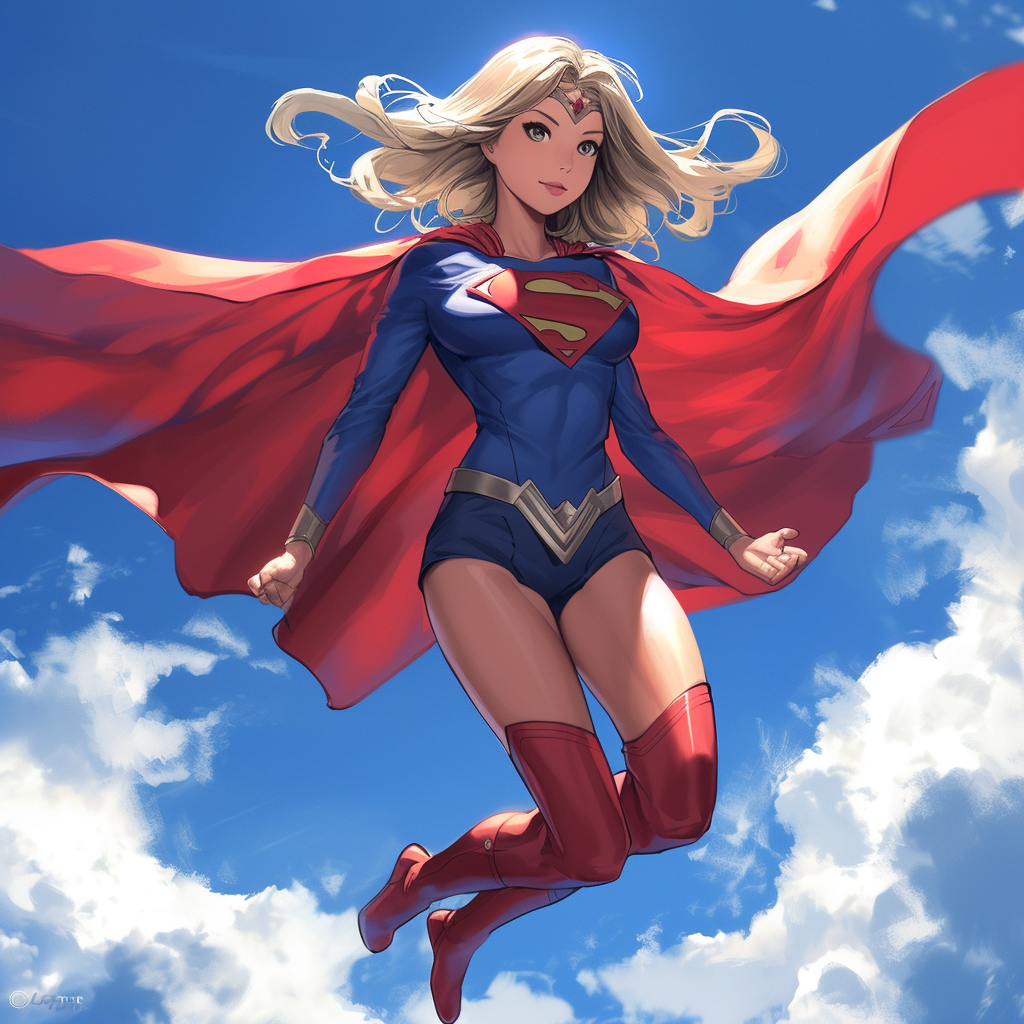 Anime Style Supergirl with Red Cape