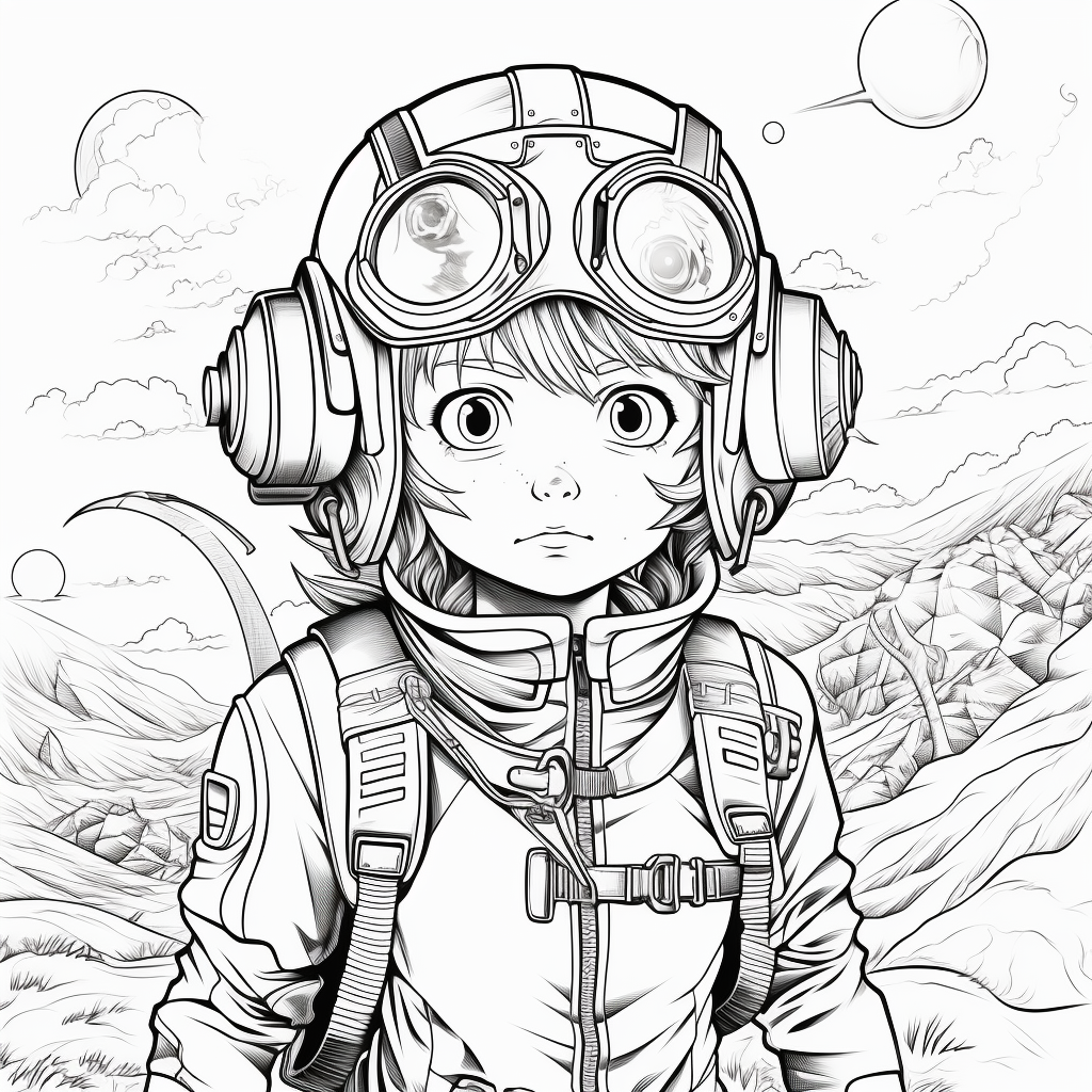 Brave and adventurous young aviator coloring page