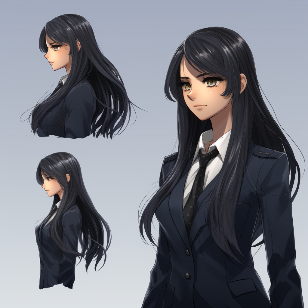 Anime Woman with Black Long Hair