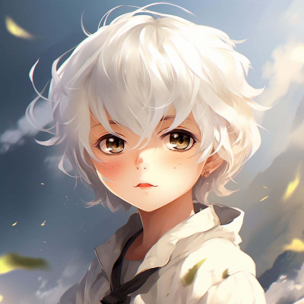 Cute anime baby with white hair and yellow eyes