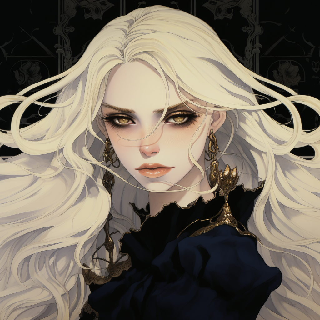 Elegant anime bone goddess with white hair