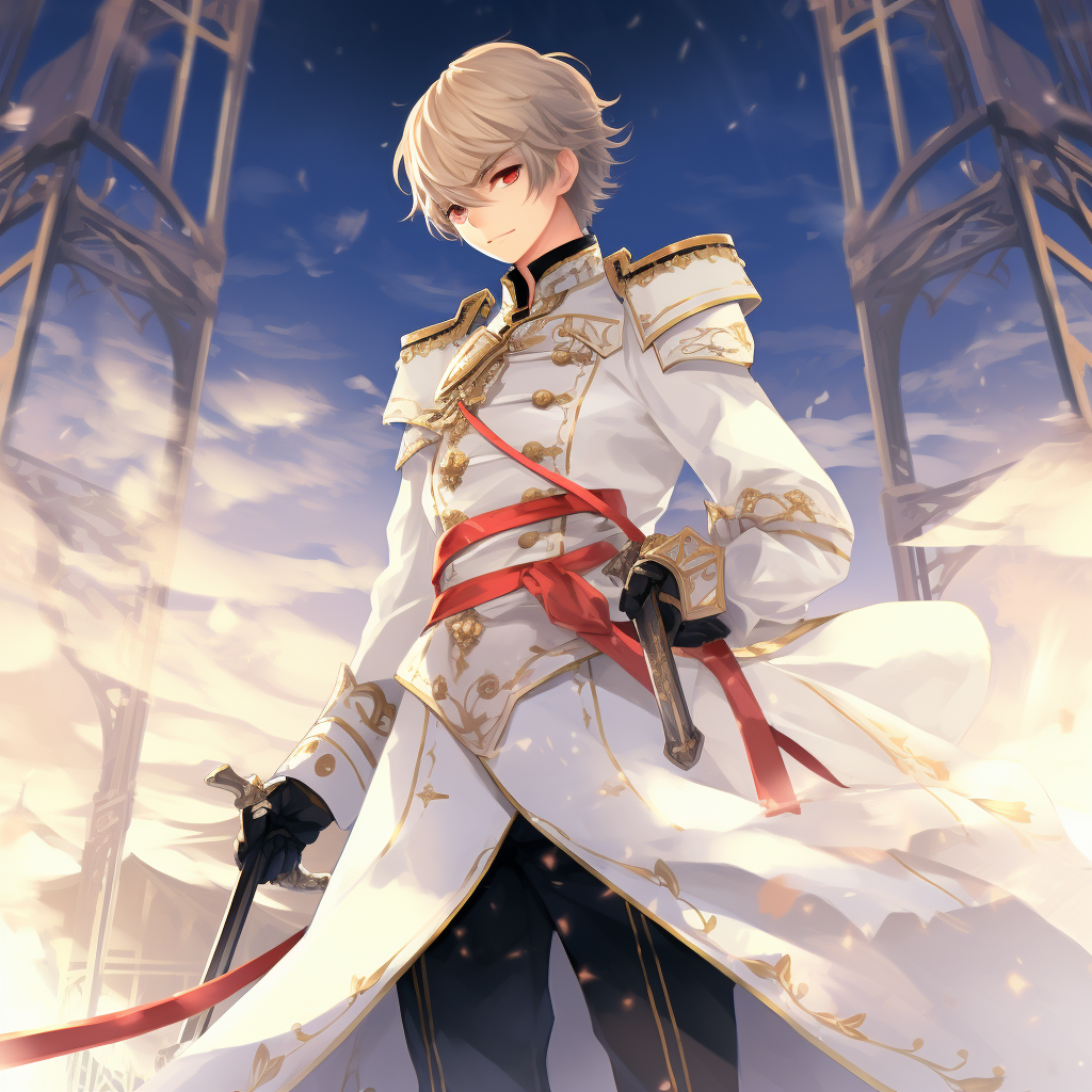 Anime boy in white royal guard uniform