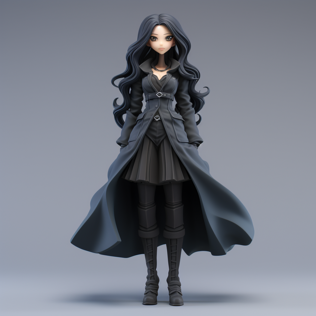 Fullbody Anime Clay Figure Woman in Black Outfit