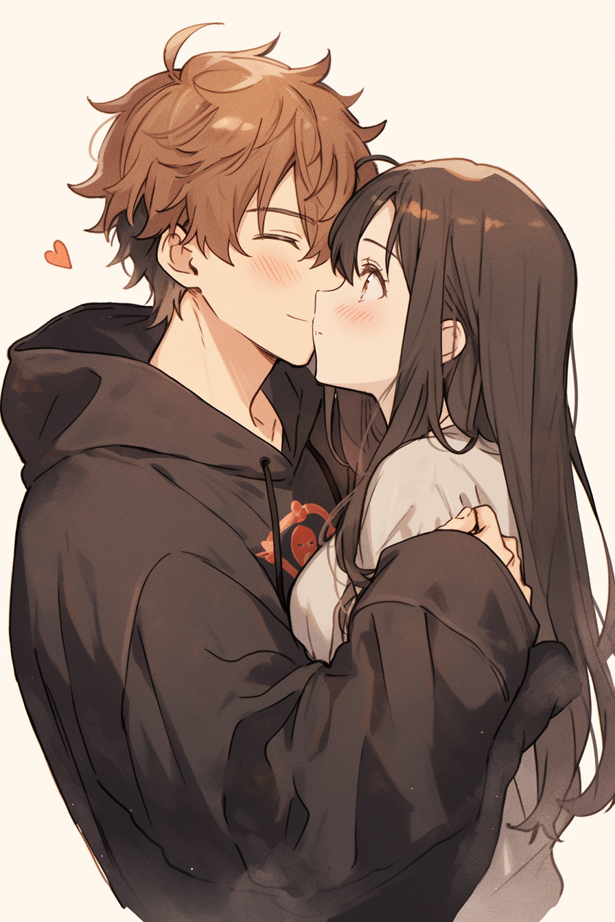 Anime couple kissing passionately