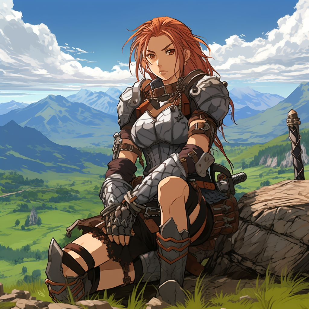 Anime Female Barbarian Relaxing in Countryside