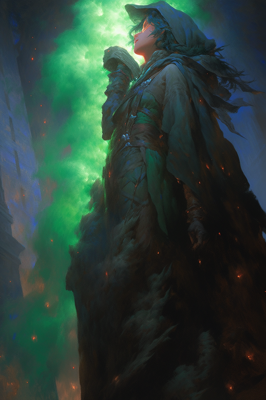 Beautiful Anime Female Beastman in Green Robe Armor