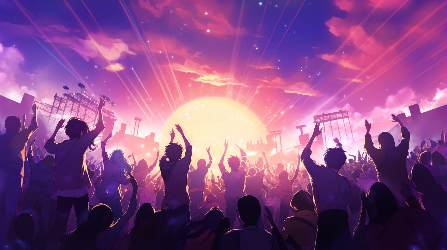 Illustration of people dancing at an anime festival