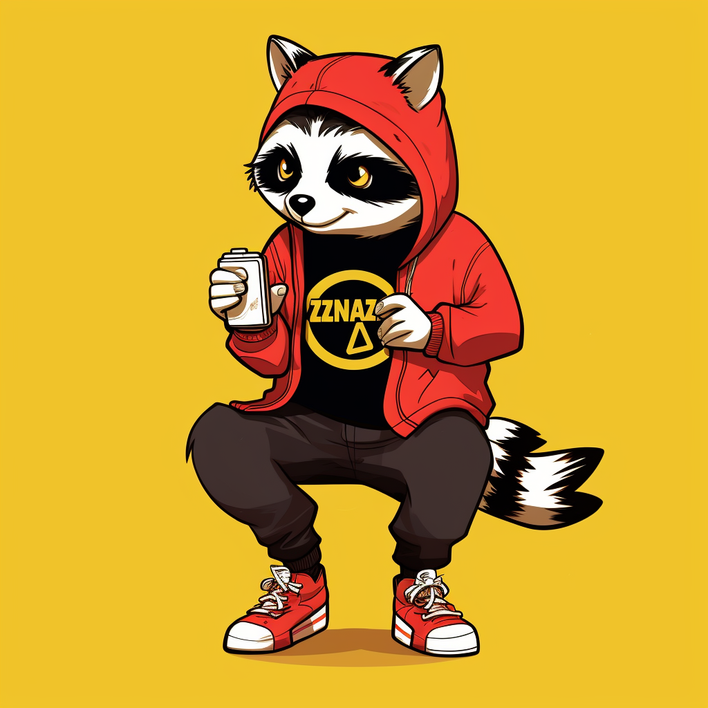 Anime Gen Z Raccoon on Yellow Background