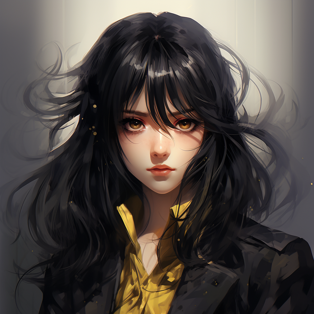 Beautiful Anime Girl with Black Hair and Yellow Eyes