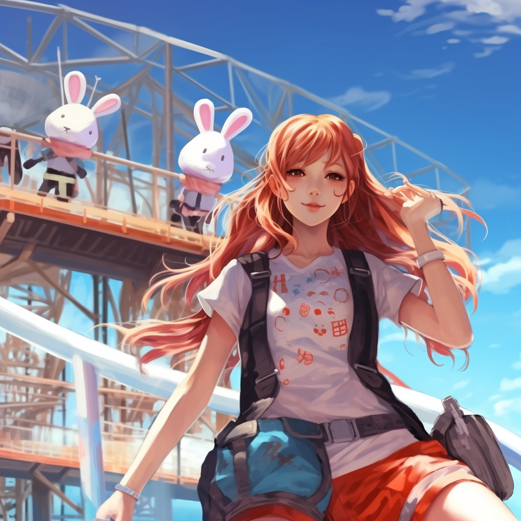 Anime girl wearing bunny outfit at water park