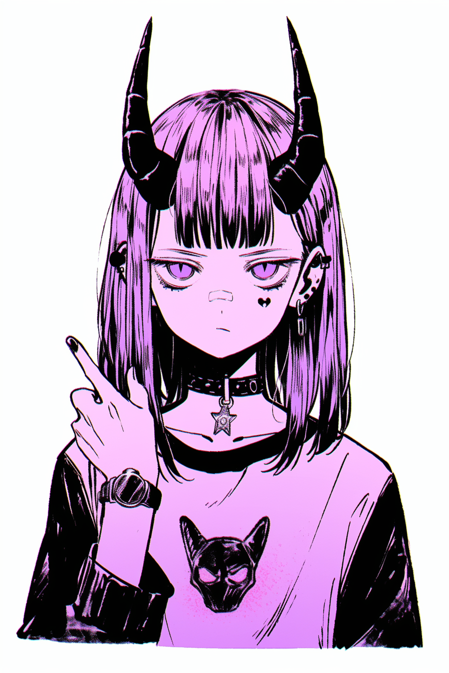 Anime girl with devil horns and hand downward