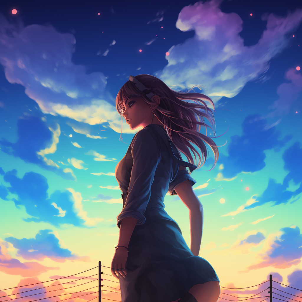 Pretty Anime Girl with Vibrant Sky