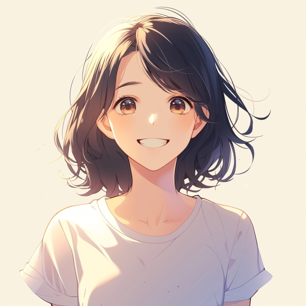 Anime girl smiling in shirt