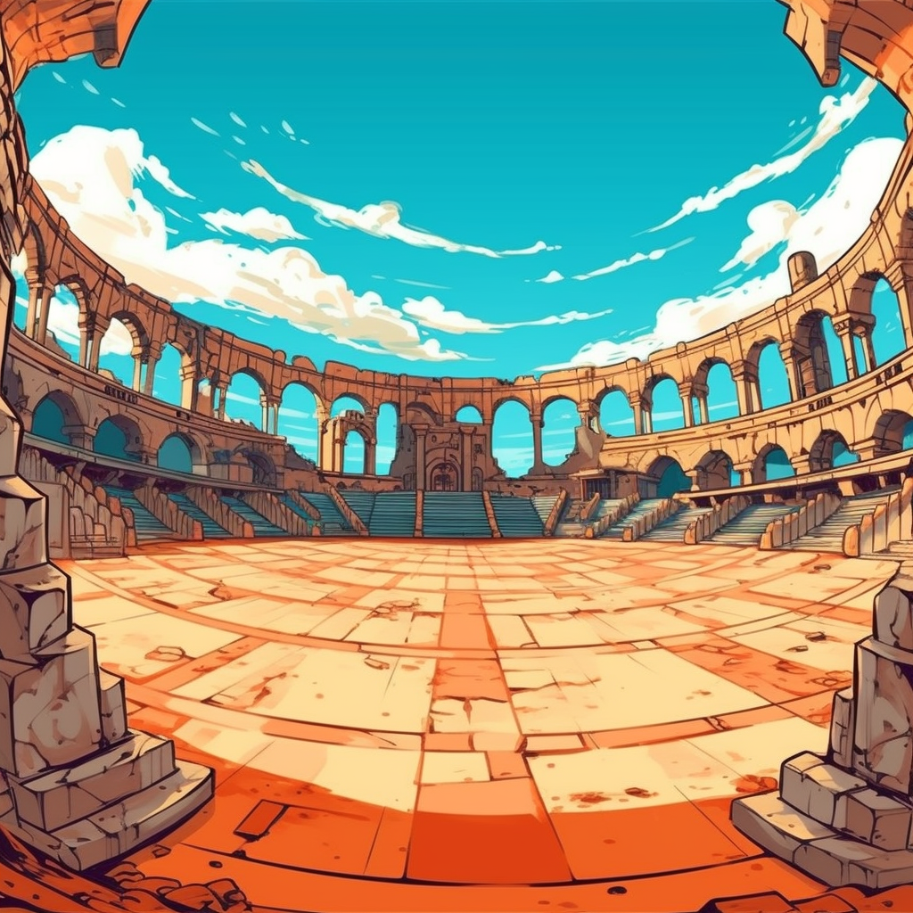 Hand-drawn anime gladiator arena