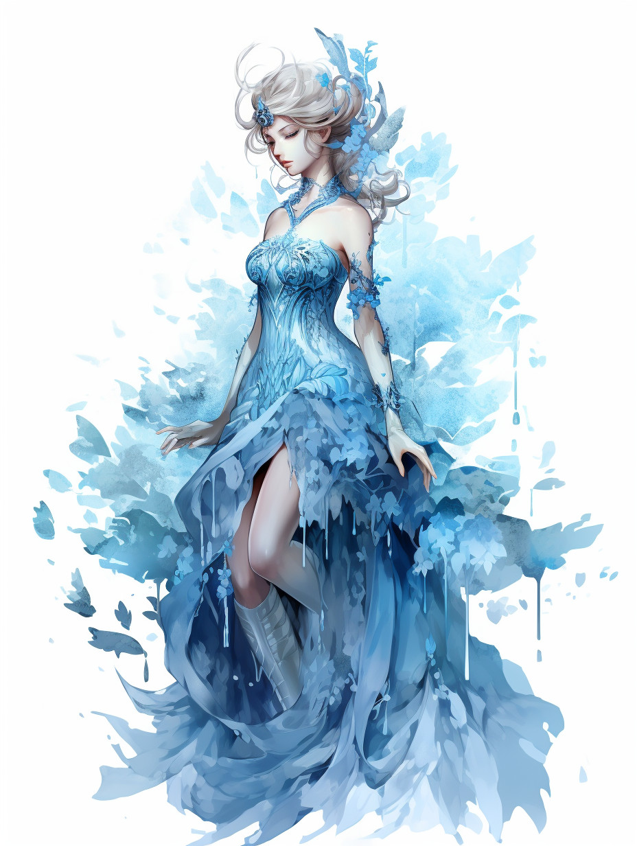 Beautiful anime ice queen with blue and white background