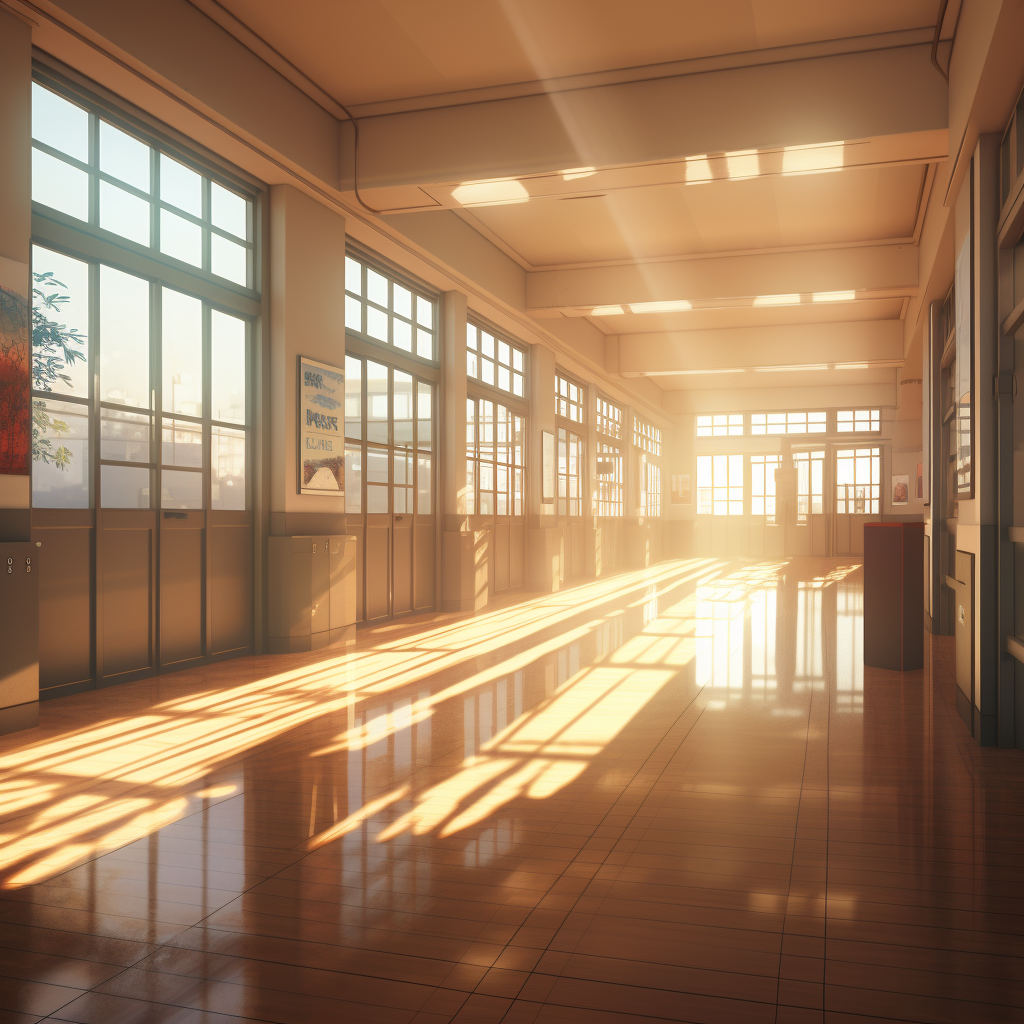 Anime Office Hallway Sunlight Streaming Windows