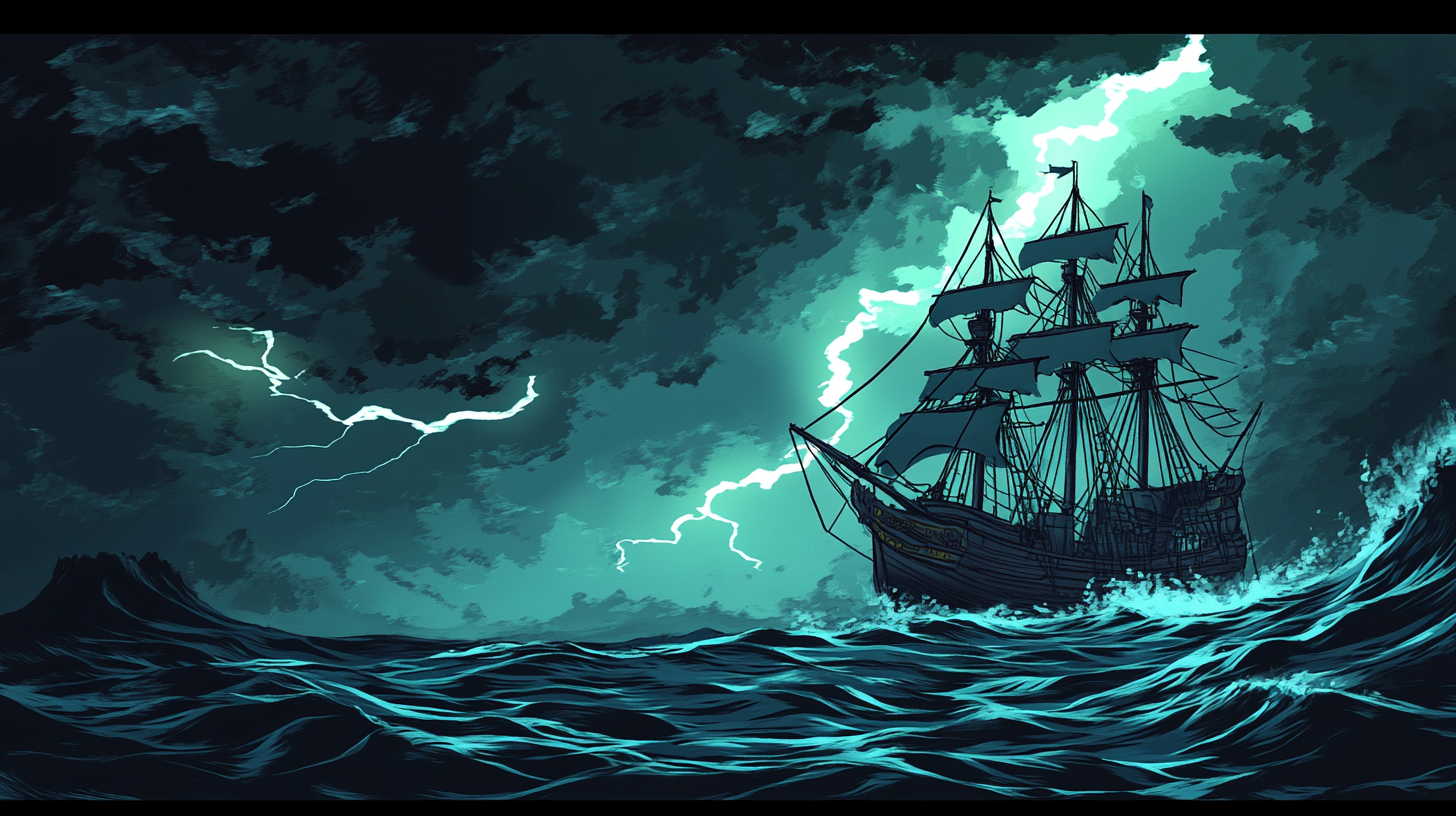 Anime Pirate Ship Storm Night