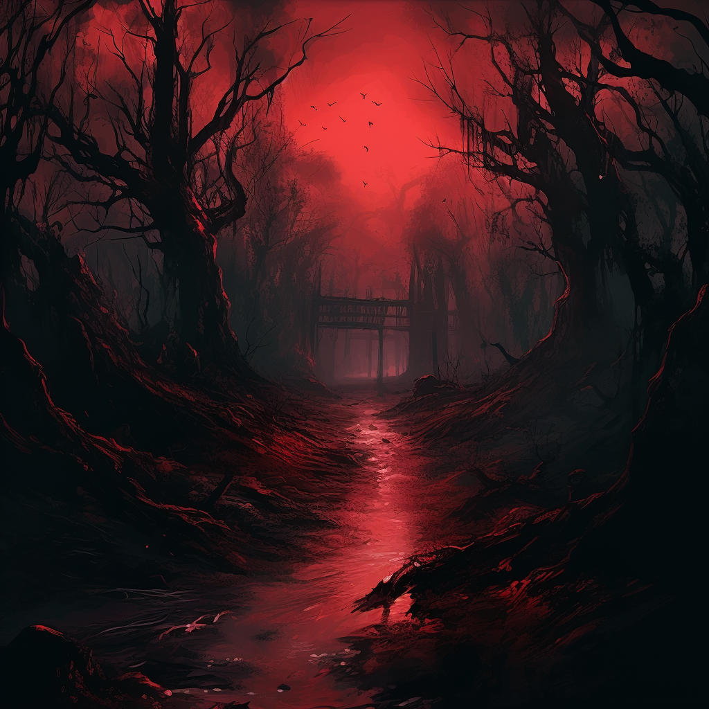 Eerie anime scenery with spooky atmosphere