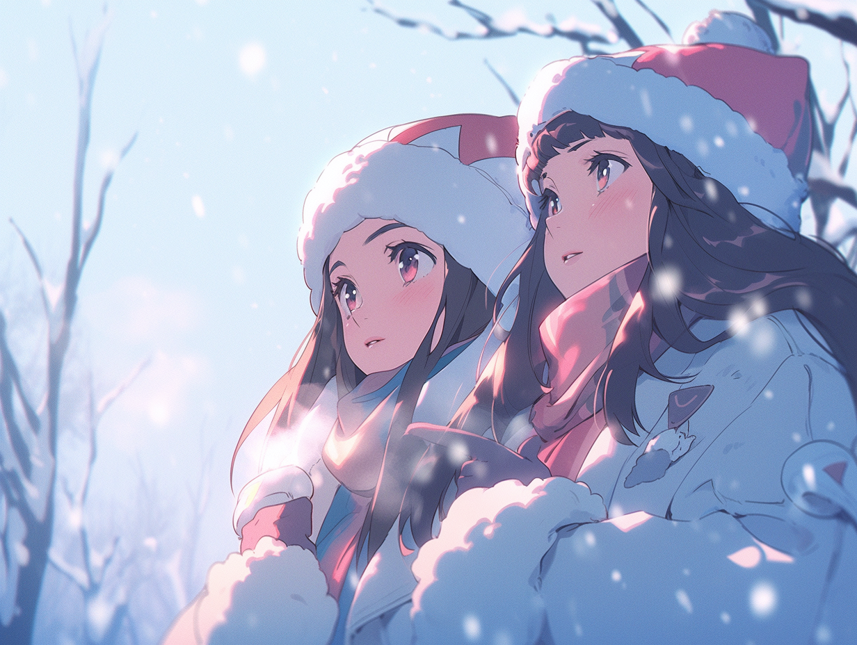 Anime Sisters of Gagi in Snow Scene