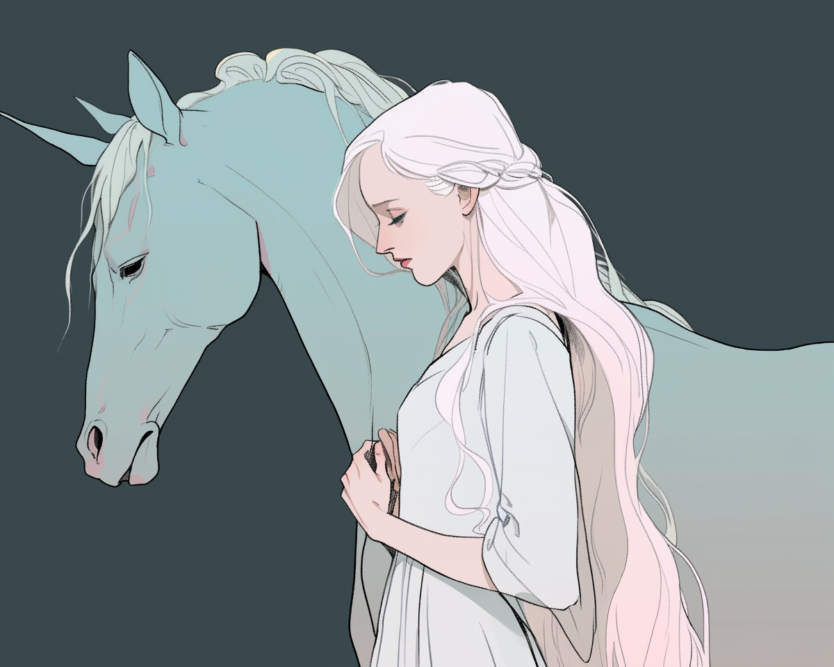Anime sketch woman unicorn portrait