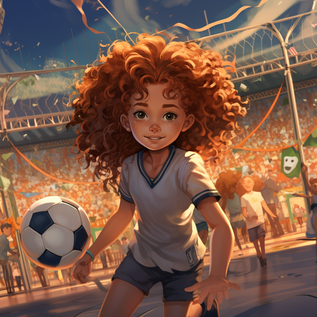 8-year-old anime soccer girl scoring goal