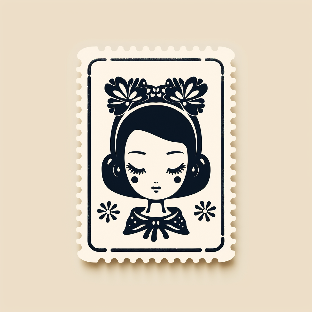 Simplistic black and white anime stamp design