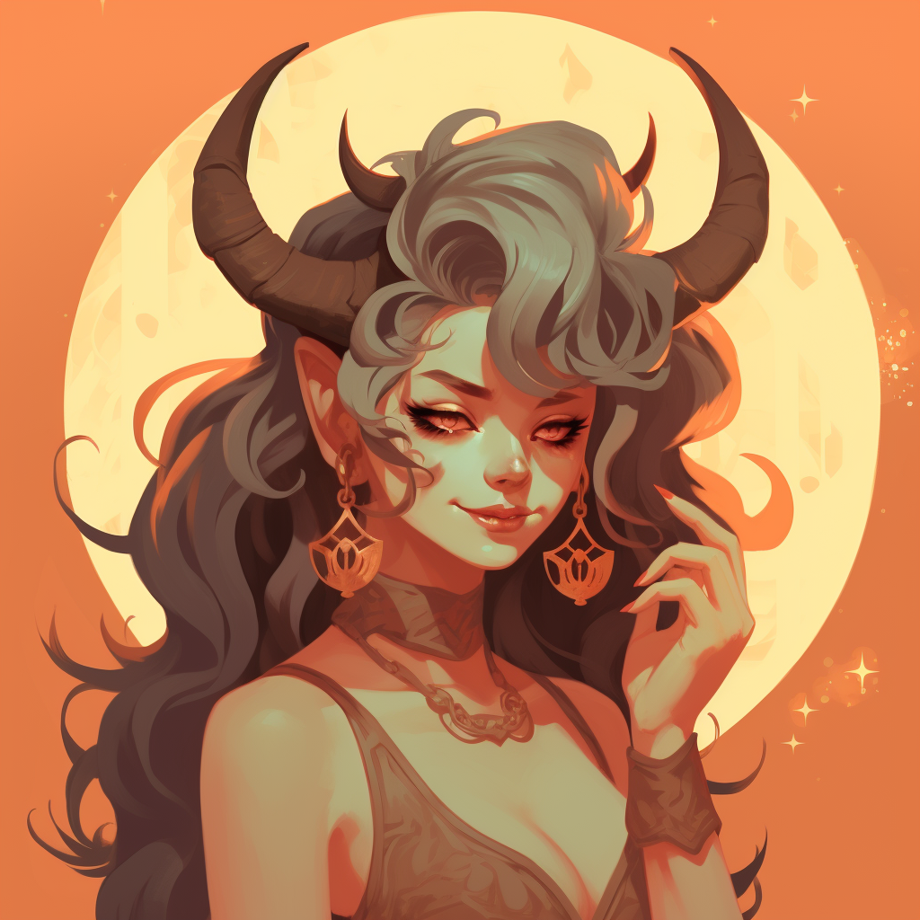 Happy anime woman with demon horns illustration