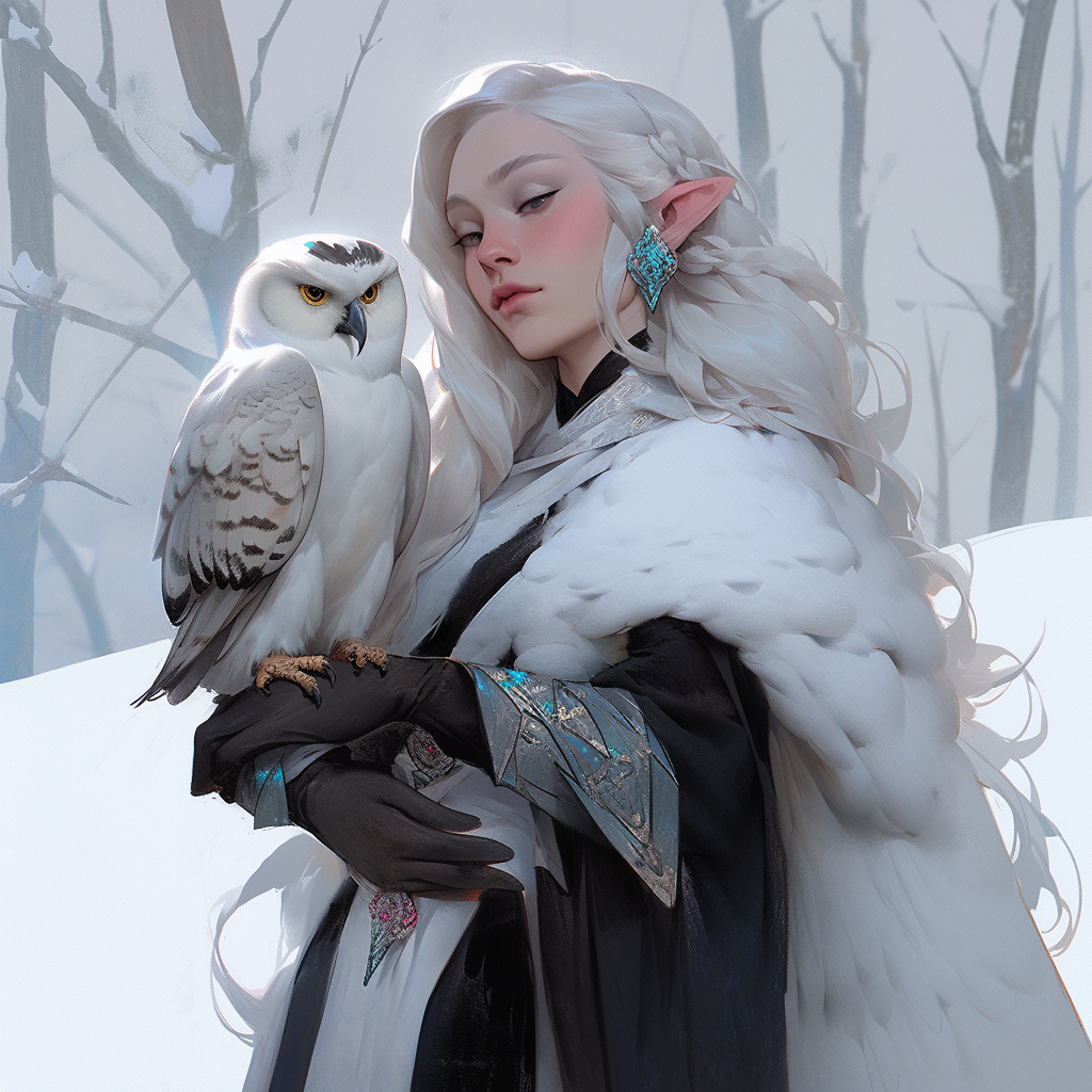 Beautiful Frost Elf Woman with Owl