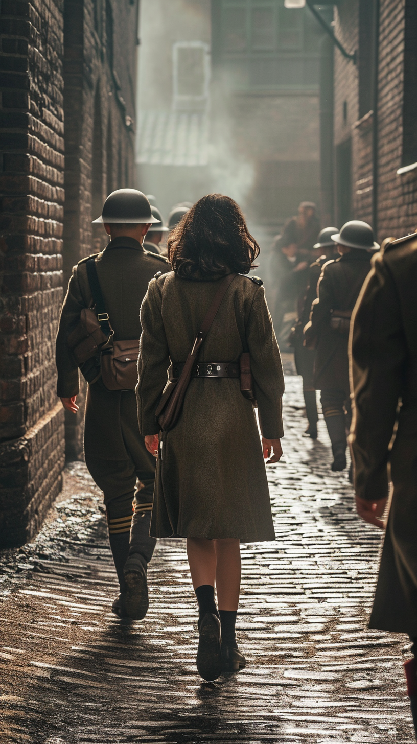 Anne Frank being led away by soldiers