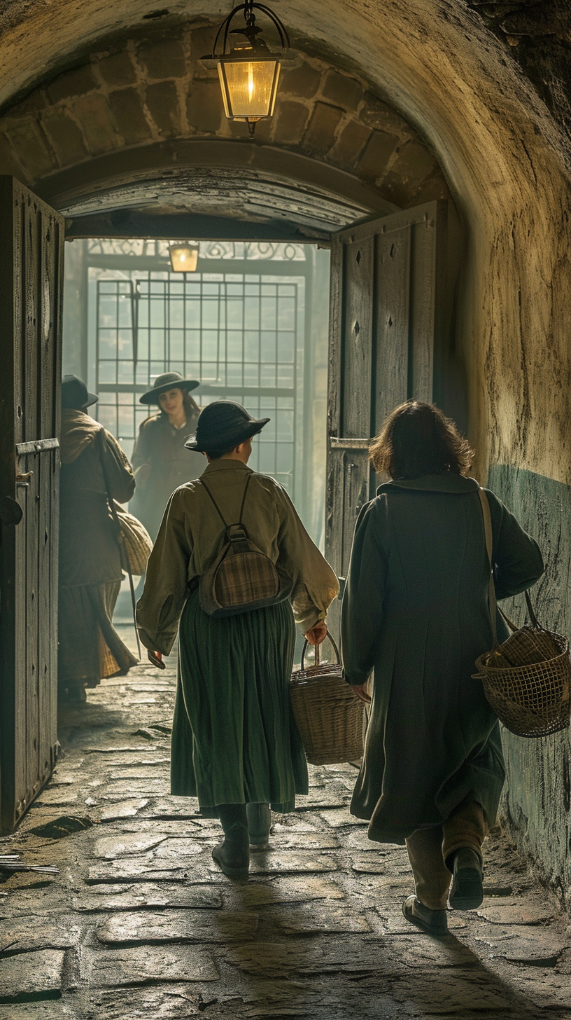 Anne Frank and family escaping soldiers in shelter building