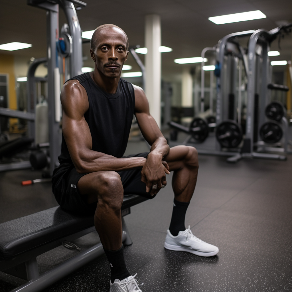 Sickly looking Dwayne Johnson in the gym