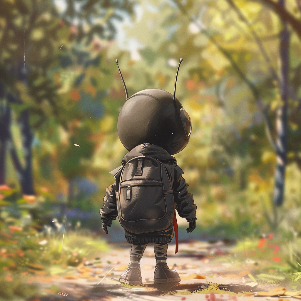 Ant child with black backpack