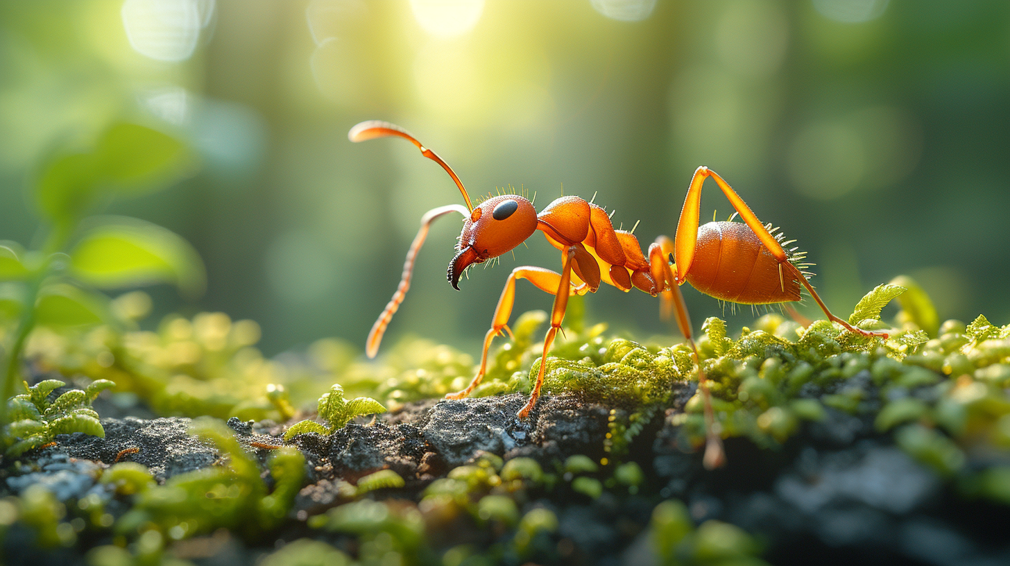 Ant on Fallen Old Tree in Forest