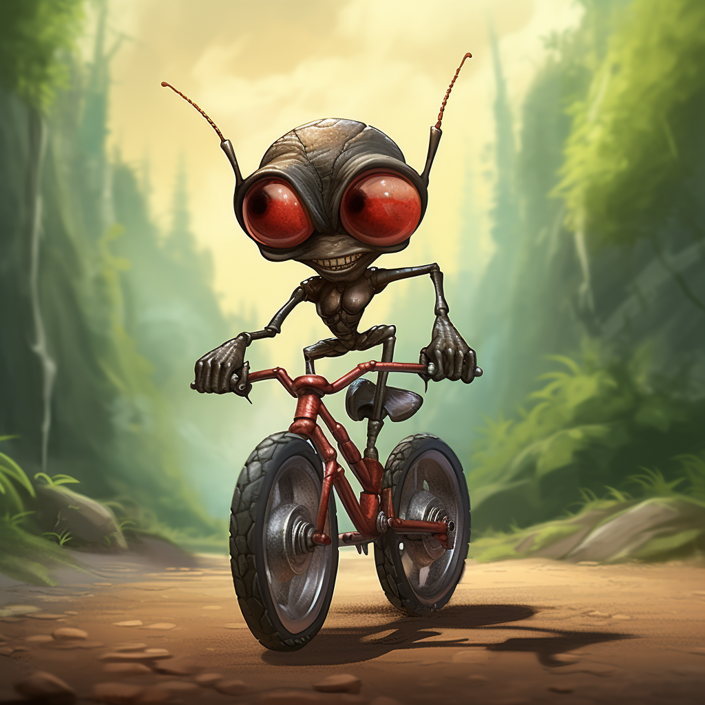 Energetic ant enjoying a bicycle ride