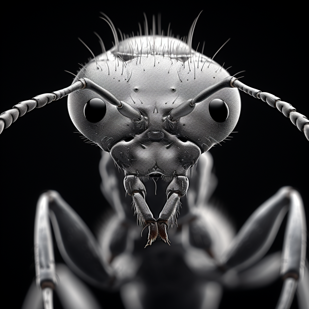 Close-up view of an ant captured with electron microscope