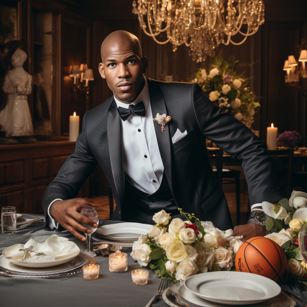 Anthony Edwards dribbling basketball on dinner table