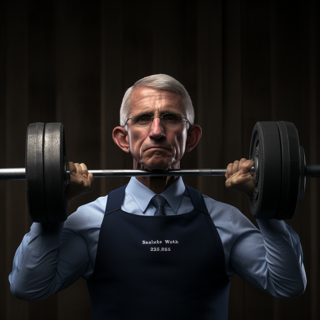 Anthony Fauci lifting weights in N95 mask