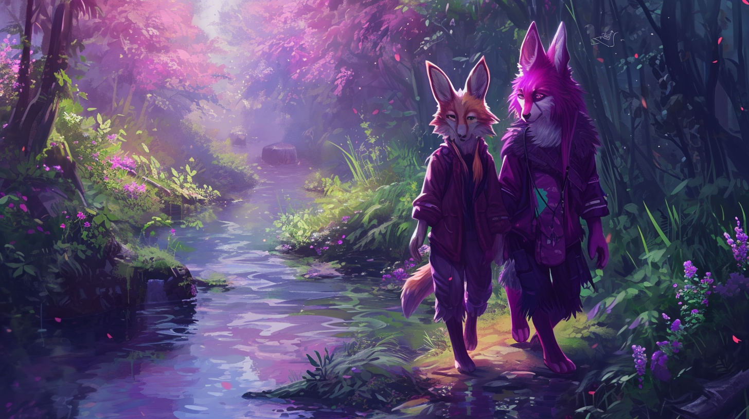 Anthro Female Wolf and Bunny Walking