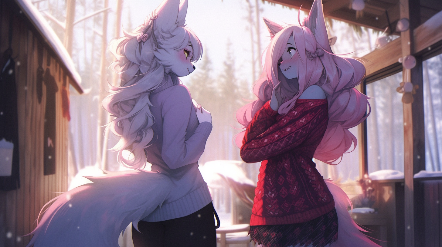 Anthro Furry Characters Outside Cabin