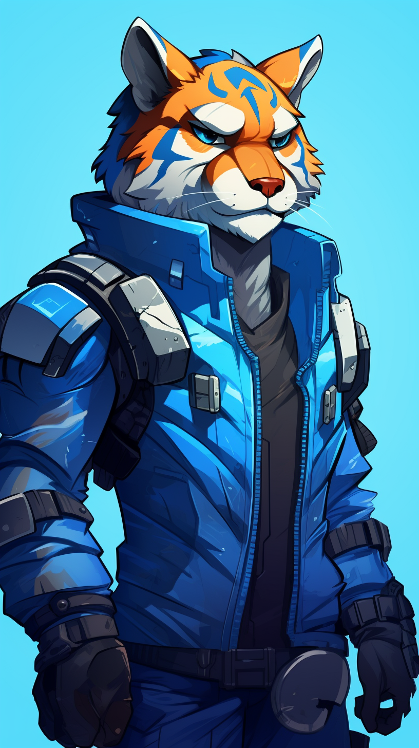 Anthro Tiger Furry Superhero in Blue Jumpsuit