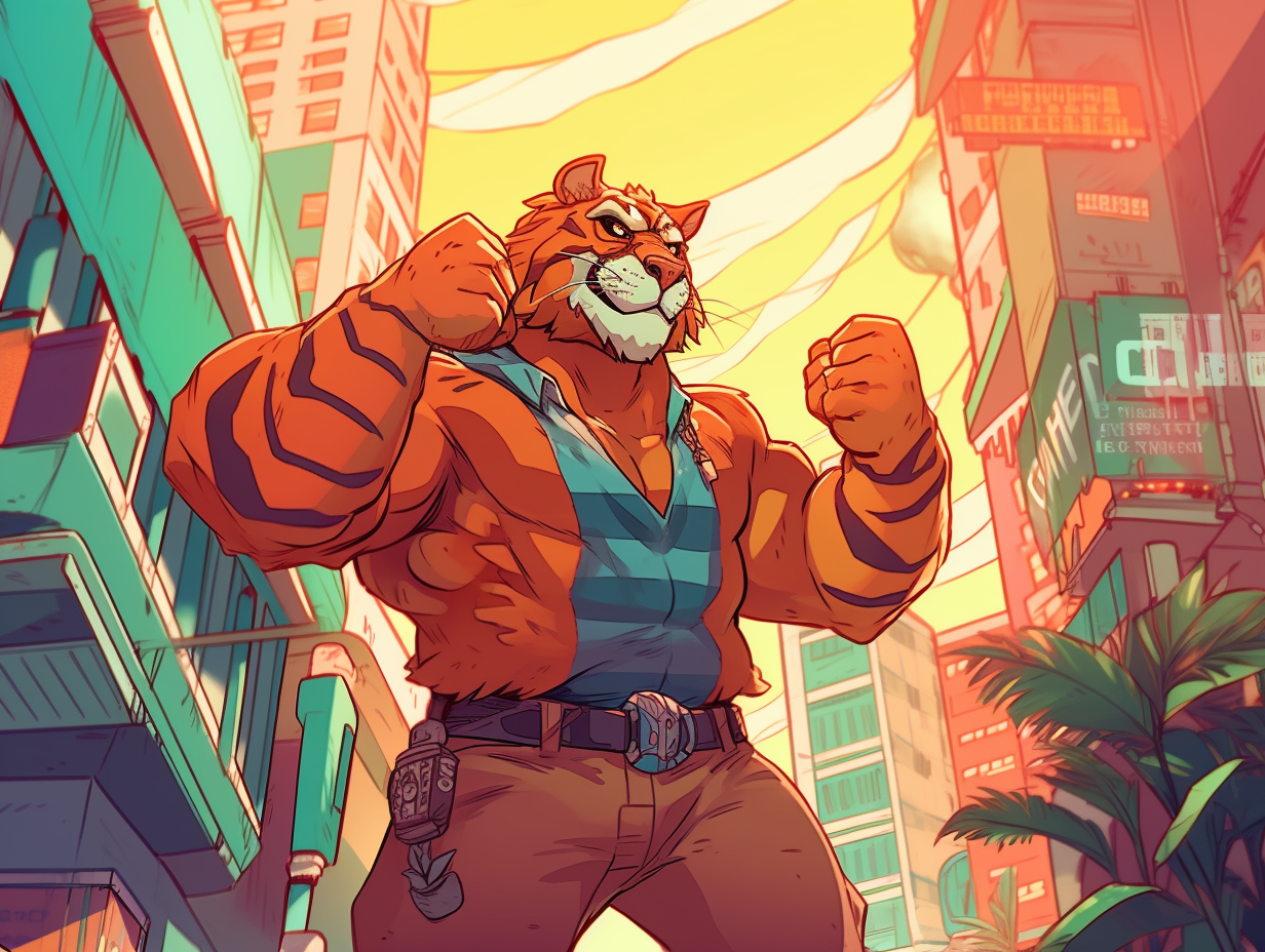 Anthro Tiger Fursona Flexing Biceps