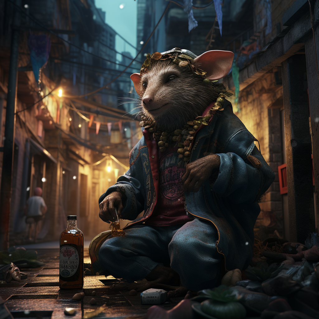 Rat doing drugs in alleyway