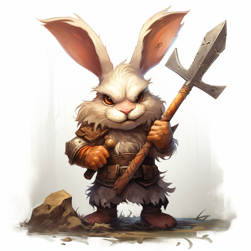 Cartoon rabbit with giant battle axe