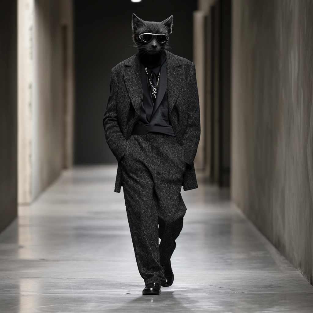 Anthropomorphic Cat Fashion Runway Full Body