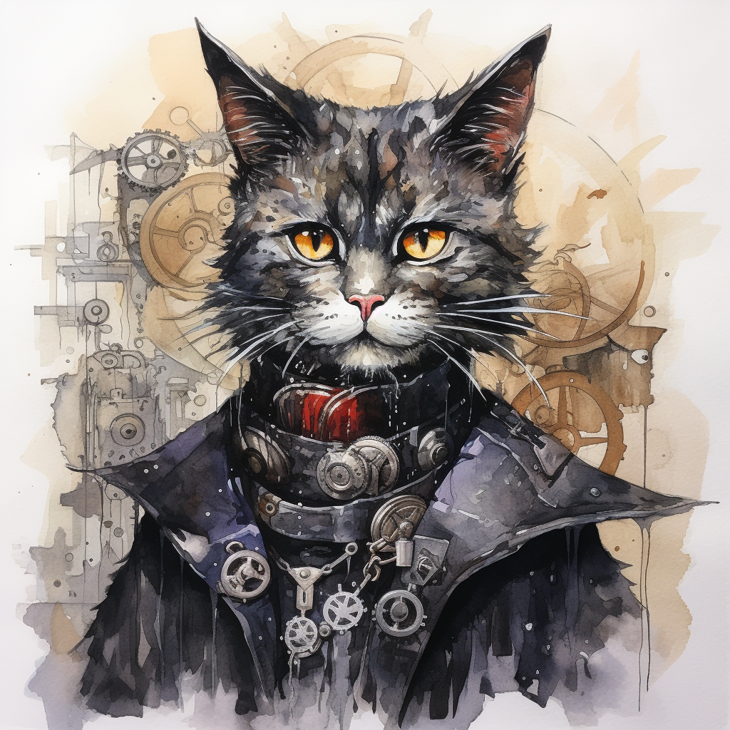 Black cat with white eyes in medieval fantasy attire