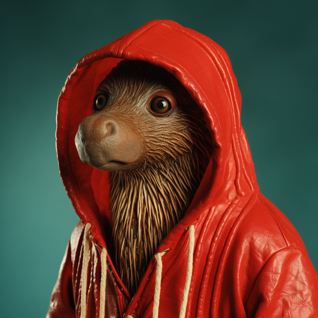 Anthropomorphic echidna in red hoodie